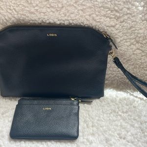 LODIS black leather 2 piece card holder & wristlet, like now condition